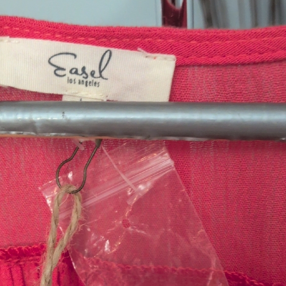 Easel Boho Coral Button-Down Blouse - Picture 2 of 6